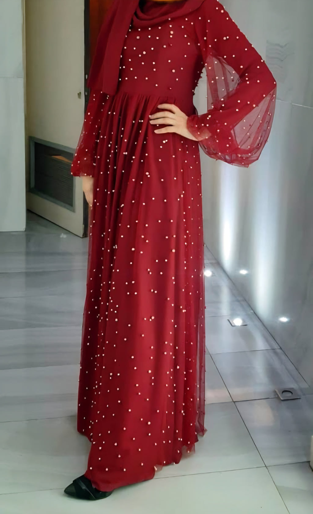 فستان بوردو تول 