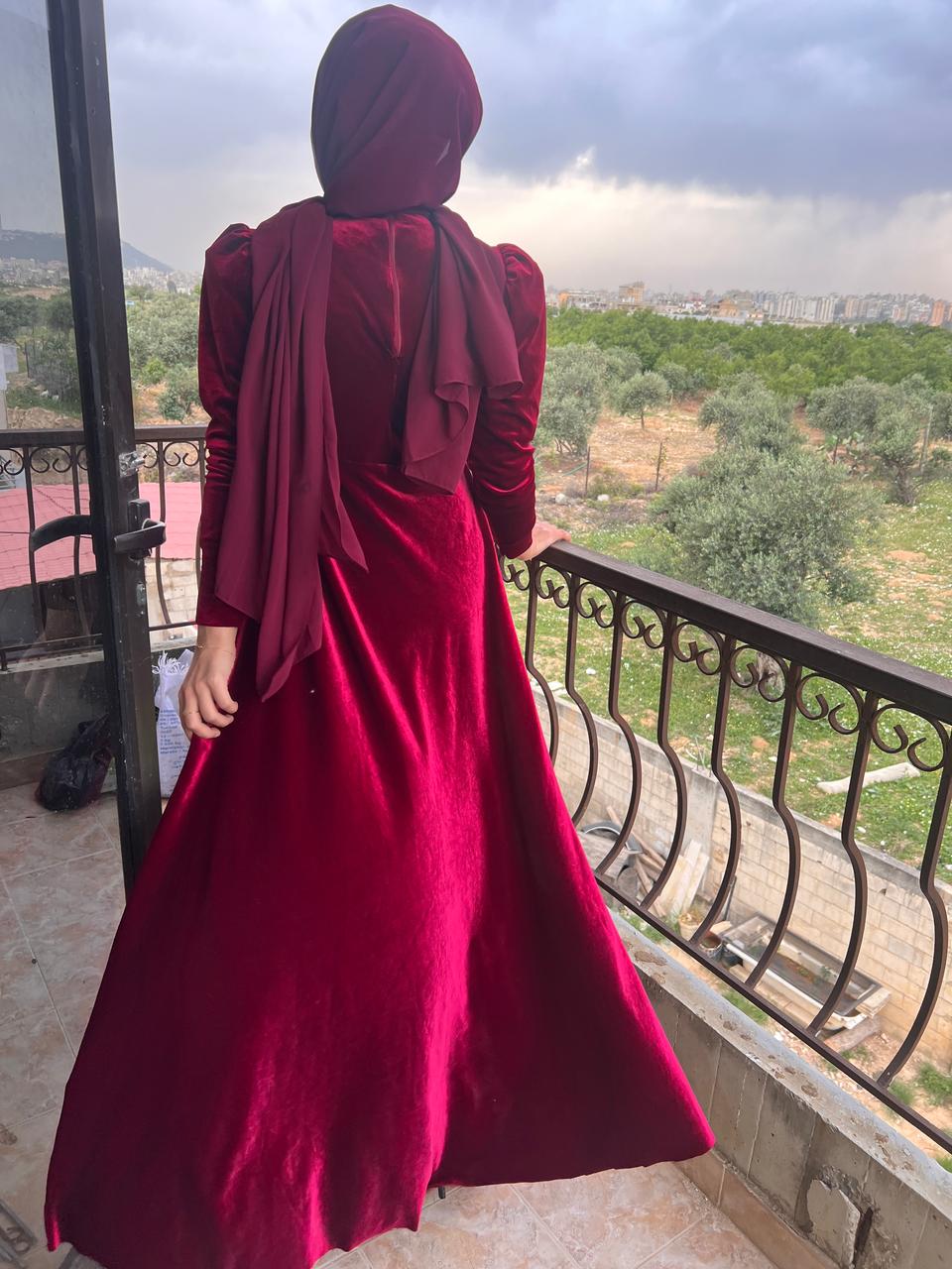 فستان بوردو مخمل