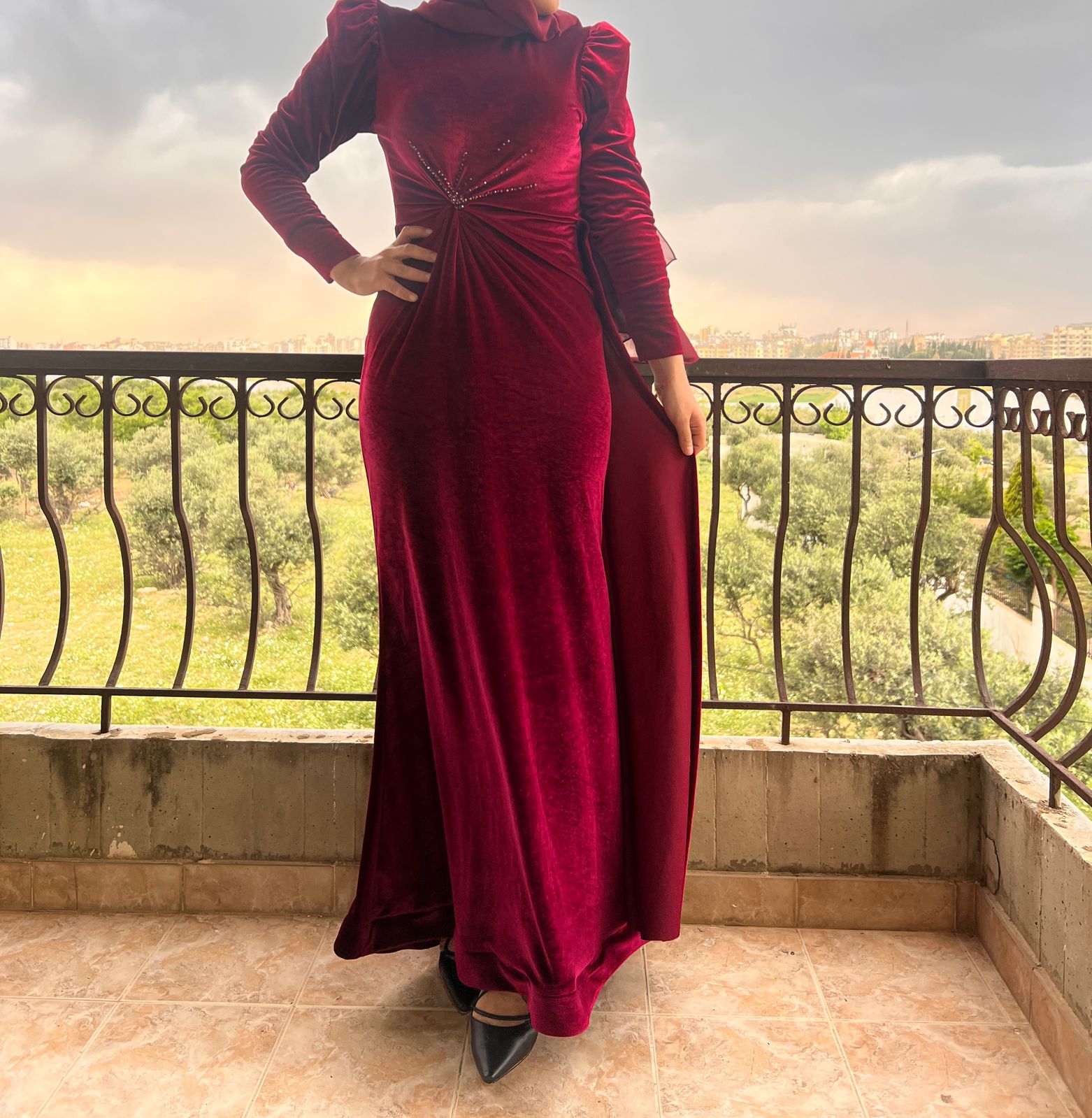 فستان بوردو مخمل